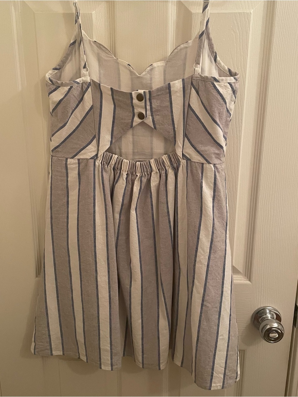 Stitch Fix Market & Spruce Sleeveless Linen Blend Striped Scalloped Dress - Picture 5 of 7